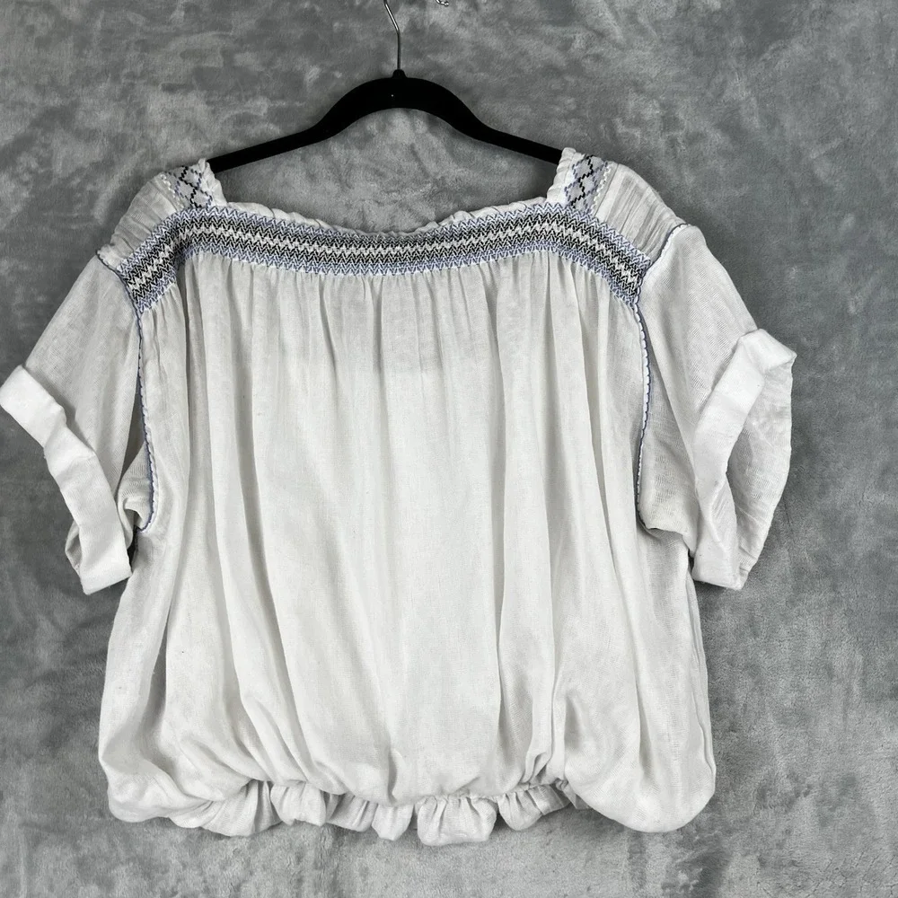 Free People Top Y2k Boho Medium Peasant Embroidered  Ruffle Prairie Crop